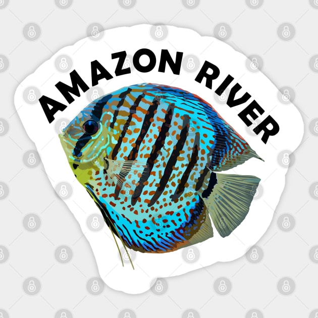 Amazon River Blue Discus Fish – Symphysodon (Cichlid) – Cute Freshwater Aquarium Animal Sticker by Jahmar Anderson